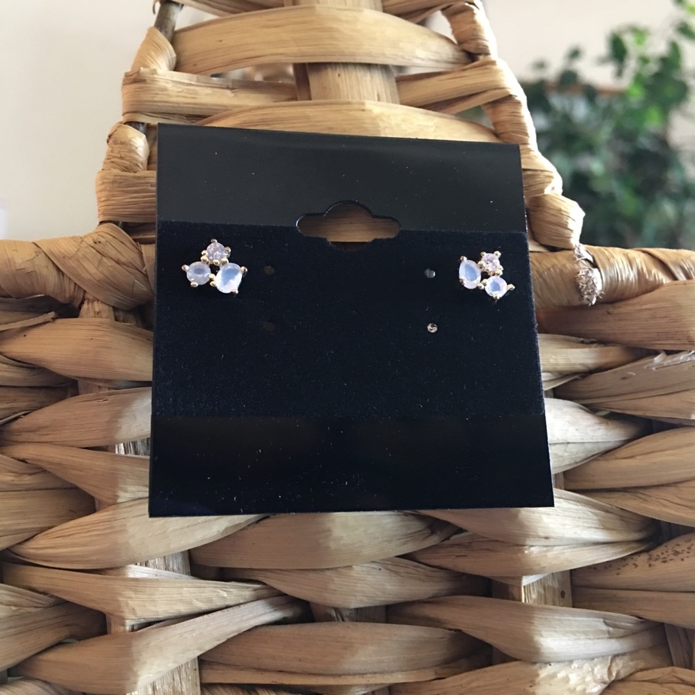 Vintage faux opal and rhinestone pierced earrings